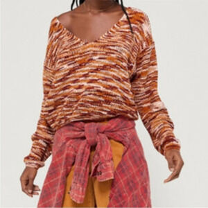 Urban Outfitters Earth Tones Chenille Knit Cropped V-Neck Sweater Size Small